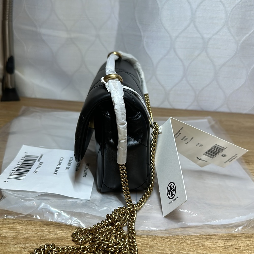 Tory Burch Black Diamond Quilt Kira Small Shoulder Bag H: 3.9" , L: 6.9",D: 1.8" - Picture 3 of 7